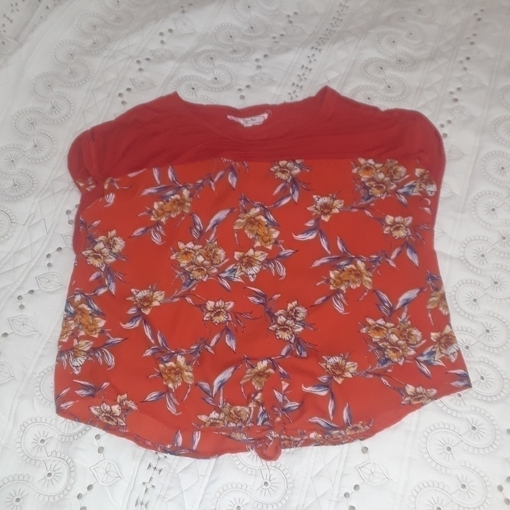 hippie Rose floral top with front tie size xL